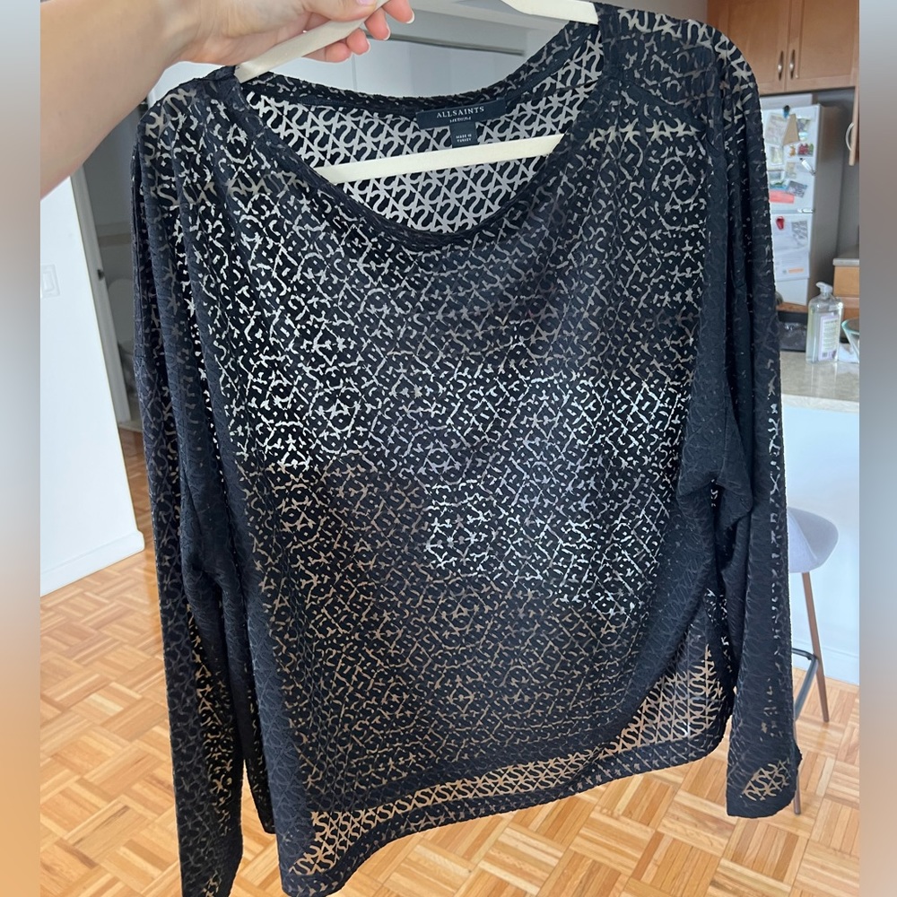 AllSaints sheer black long sleeve top Size M